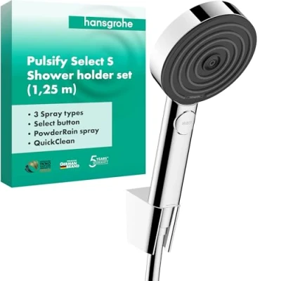 Immagine di hansgrohe Pulsify Select S Set supporto doccia 105 3 tipi di getto Relax con flessibile 125 cm, cromo, 24302000
