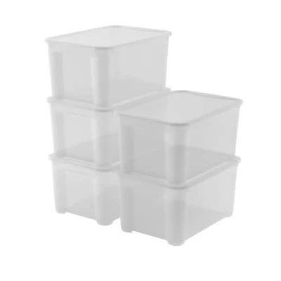 Immagine di Keter Set di 5 Contenitori in Plastica con Coperchio T Box L, Trasparenti, Ideali per Vestiti e come Portaoggetti, Adatti Armadi Garage, 47 55x39x28H cm