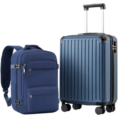 Immagine di COOLIFE EasyJet Trolley Bagaglio a Mano 55x40x20 e Zaino da Imbarco 20L(40x25x20cm) Set di Valigie, Valigia Mano, Chiusura Combinazione Laterale con TSA per Ryanair