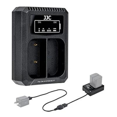 Immagine di JJC Caricabatteria USB doppio per Olympus OM SYSTEM OM1II 1 Telecamere BLX agli ioni di litio, sostituisce BCX caricabatterie litio