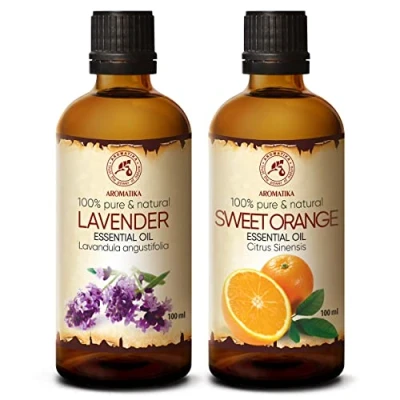 Immagine di Olio Essenziale di Lavanda Lavandula Angustifolia Arancio 2x100ml Citrus Sinensis Puro per Dormire Buono Rilassante Massaggio Cura del Corpo Fragranze Interni
