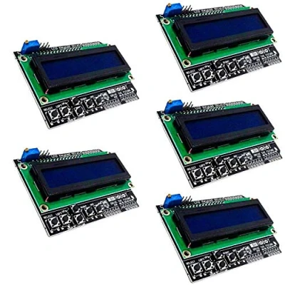 Immagine di AZDelivery 5 x HD44780 LCD Keypad Shield 16x2 LCD1602 Modulo Display 2x16 Caratteri (con Sfondo Blu E Bianchi) compatibile con Arduino incluso un Book!