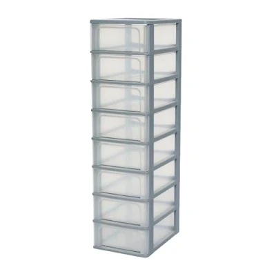 Immagine di Iris Ohyama Cassettiera in Plastica, Portaoggetti, 8 Cassetti Medi, Grigio, Apertura Facile, Formato A4, A5 e A6, Organizzatore, Per Ufficio, Scuola, Cartoleria, Senza BPA, Contenitore, OCH 2008