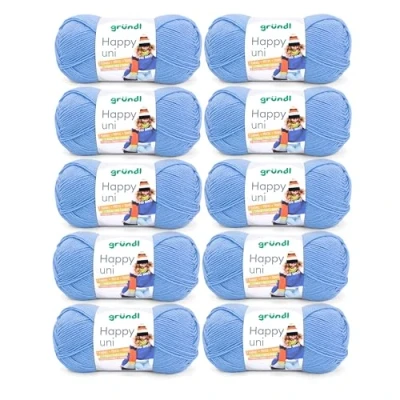 Immagine di Gründl Happy Uni (Filato per Maglieria e Uncinetto con Carattere Simile alla Lana in 100% poliacrilico, Anti Pilling, 100 g / 250 m, Dimensioni dell&#039;ago: 4 5, 10 x g), Azzurro