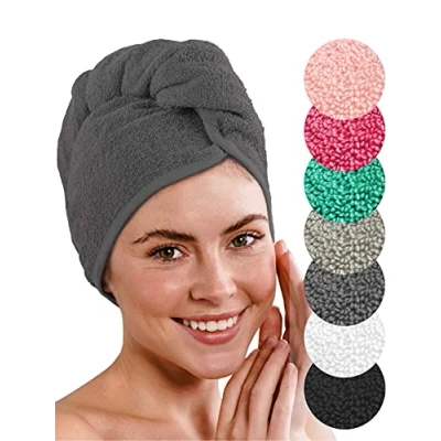 Immagine di LAYNENBURG 2 Pezzi Asciugamano Turbante Deluxe con Bottone per Capelli Corti e Lunghi Spugna di Cotone 8 Lacci Gratis Asciugatura Rapida asciugacapelli Assorbente