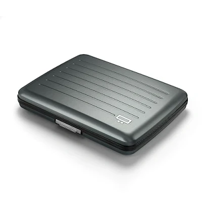 Immagine di ÖGON DESIGNS Portafoglio in Alluminio Smart Case V2 Large Formato Carta d&#039;identità, permesso di Guida Scomparto nascosto per monete Protezione RFID Capacità 10 Carte, Platinium, taglia