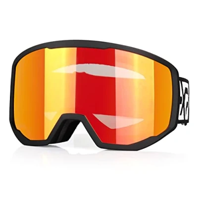 Immagine di occhiali da sci per uomo e donna, snowboard, neve OTG, 100% protezione UV, portatori di occhiali, anti nebbia, (Rosso)