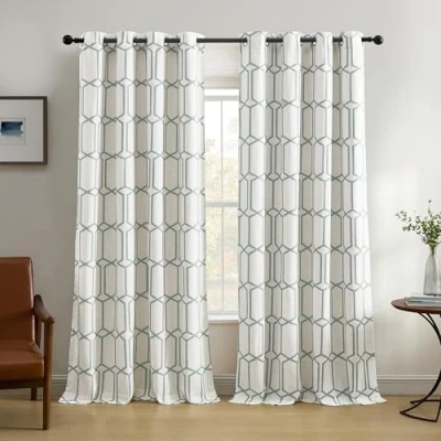 Immagine di Elrene Home Fashions Kaiden Geometrico Tenda Oscurante per Finestra, in Lino, con Occhielli, Colore: Blu Chiaro, 52 x 95 (W L) (1 Panel)