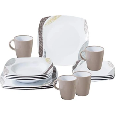Immagine di BRUNNER Set stoviglie da Campeggio (Set 16 Pezzi) per 4 Persone Melamine Khadì in melamina di Alta qualità, Antiscivolo e Resistente