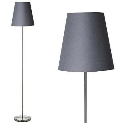 Immagine di BAKAJI Lampada Piantana da Terra Luce Lampadina E27 Max 60W Base Rotonda in Metallo Cromato Paralume Tessuto Design Moderno Accensione a Pedale Altezza 150cm (Grigio)