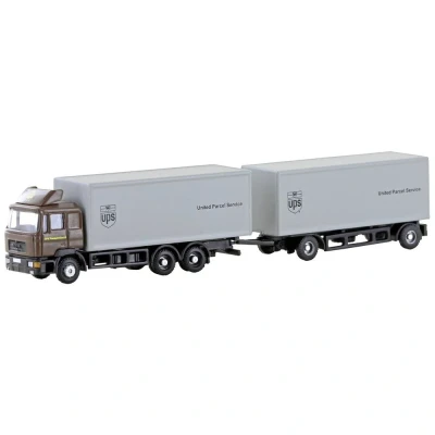 Immagine di Minis by Lemke LC4602 N Camion modello MAN F90, treno di sospensione per valigie a 3 assi UPS