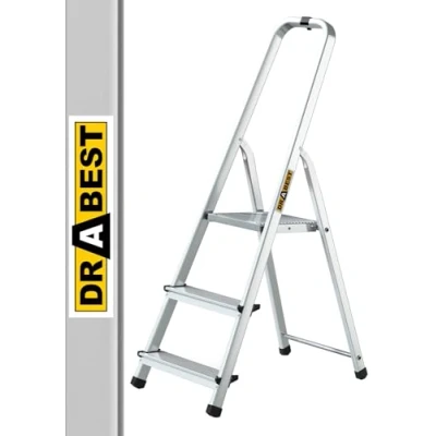 Immagine di Drabest Scala Domestica in Alluminio a 3 Gradini Portata 125kg Scaletta con Guida di Sicurezza e Piattaforma per Scale da Lavoro Multiuso 40x121x12cm