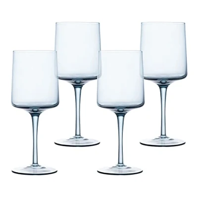 Immagine di Navaris Bicchieri Vino Set da 4 4X Calici Rosso Bianco Calice Quadrato con Fondo Piatto Vetro Blu per Acqua Aperitivo Birra Dolce