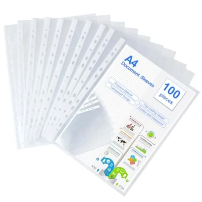 Immagine di 100 Pezzi Buste Trasparenti A4 Portadocumenti in plastica PP ideali per archiviare e proteggere documenti,fogli carte(30.5 * 23.5cm)