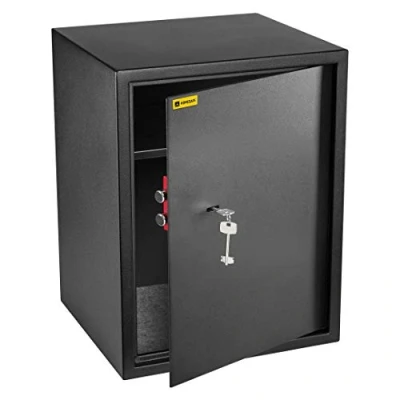 Immagine di Homesafe HV50K Cassaforte per mobili con serratura a chiave, Cassetta armadio di Sicurezza casa e ufficio documenti, supporti digitali, oggetti valore, 50x35x35cm, Satin Nero Carbonio