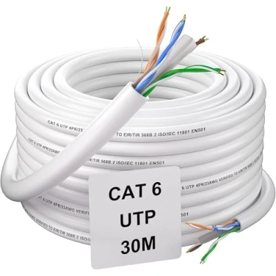 Immagine di Soibke Cavo Ethernet 30 Metri, di Rete Cat 6 Prolunga Esterno Gigabit Bobina Lan UTP 23AWG Internet Bianco Patch Lungo per Router Modem