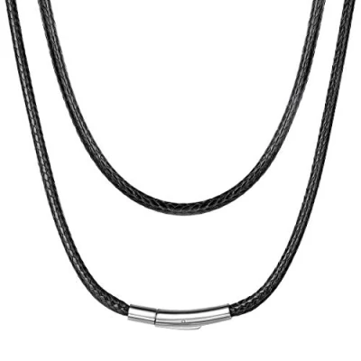 Immagine di ChainsHouse Uomo Donna Collana in Corda di Cera Intrecciata Impermeabile Nero/marrone 2 / 3mm Larghezza 16 30&quot; Pelle Fai da te Per Pendente con Fermaglio Acciaio Inossidabile