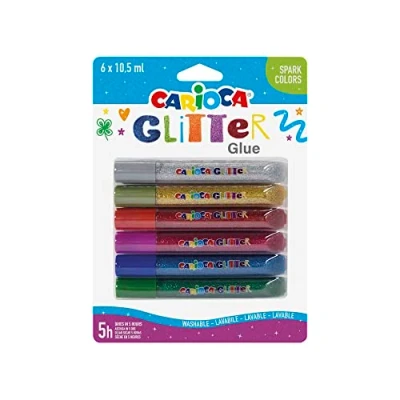 Immagine di Carioca Tubetti Glitter Glue Spark, di Colla Colorata, 10,5 ml, 6 Pezzi