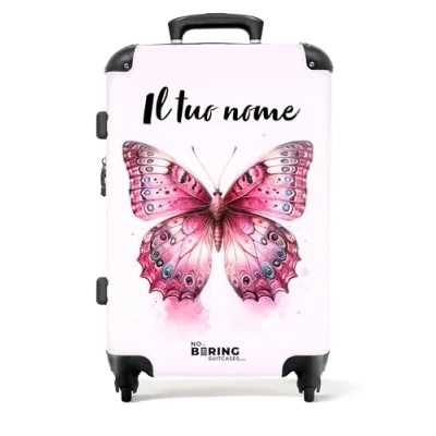 Immagine di NoBoringSuitcases.com Valigia Bambini, Personalizzabile, Trolley Bambina, Per Grande, Serratura TSA, Valigie, Grande 23 kg (67 cm 72 L), (Farfalla Rosa)