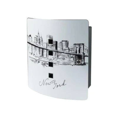 Immagine di Burg Wächter 6204/10 Ni Skyline NY Cassetta portachiavi con 10 ganci, in acciaio INOX angolo di apertura 90 e chiusura magnetica, colore: Nero/Acciaio inossidabile