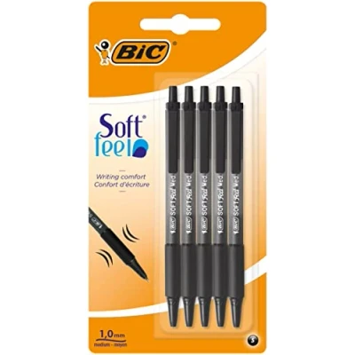 Immagine di BIC Soft Feel Click Grip Penna a sfera, colore: nero, confezione da 5 pezzi