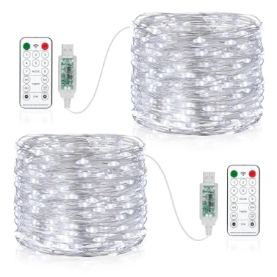 Immagine di Vacoulery USB Luci di Fata LED, 15M 150 LED Spina con Telecomando 8 programma Timer Catena Luminosa per Interni ed Esterni, Natalizi, Matrimoni, Feste Compleanno 2 Pezzi