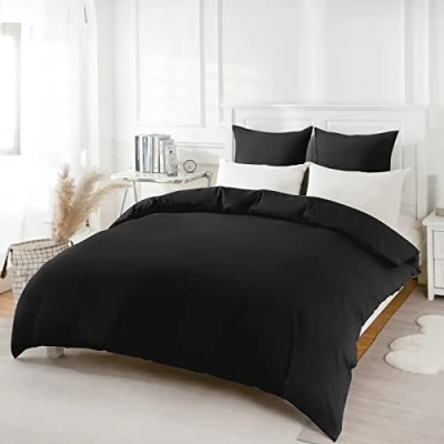 Immagine di REDKEY Copripiumino Singolo in Microfibra,Set Completo con 1 Federa Cuscini Letto 135x200 cm + 80x80 Nero