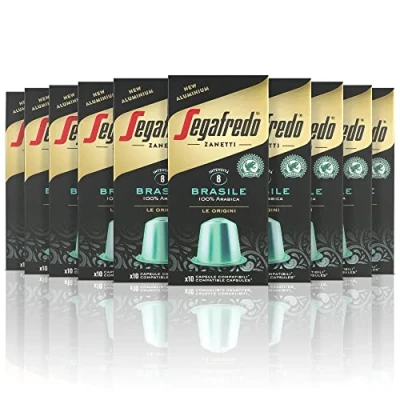 Immagine di Segafredo Zanetti 100 Capsule in Alluminio compatibili con Nespresso Caffè 100% Brasile Gusto morbido e soave (10 Astucci da 10 Capsule) Adatte per Macchine Original
