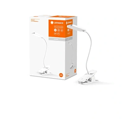 Immagine di LEDVANCE PANAN clip lampada da scrivania e lettura portatile, bianca, 5,2W, 130lm, a batteria con USB, testa flessibile, LED luce bianca fredda (4000K), sensore touch per on/off DIM