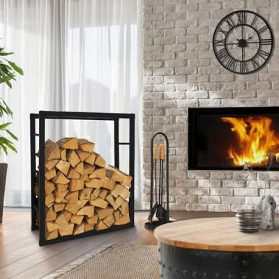 Immagine di ML Design Rastrelliera Porta Legna 80x100x25 cm Scaffale Verticale in Acciaio Nero per Interno Esterno Resistente alle Intemperie Supporto Metallo da Ardere Soggiorno Camino Salotto