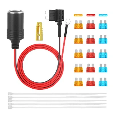 Immagine di BONATECH accendisigari da 1 m con kit di fusibili, adattatore per auto, circuito aggiuntivo, cavo 1,0 mm portafusibili 12 V, fusibili a lama micro mini