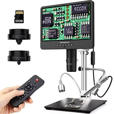 Immagine di Andonstar AD249S M microscopio digitale HDMI a 3 lenti 2000x con endoscopio, registrazione video UHD 2160P, LCD da 10,1 pollici, elettronico saldatura,