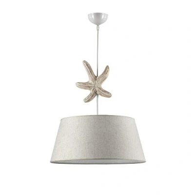 Immagine di ONLI Lampada a Sospensione con Paralume in Tessuto Color Avorio e Decorazione Stella Legno