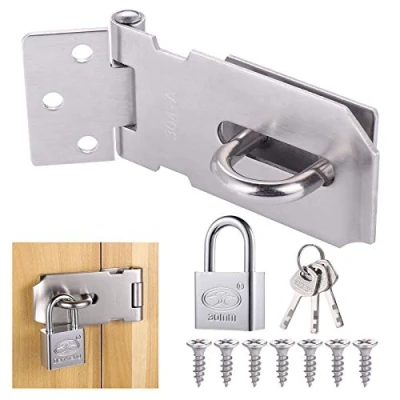 Immagine di Lucchetto con Chiusura a Viti, Hasp in Acciaio Inox, Chiave per Porta di Giardino, non deforma Camera da Letto, Armadio, Cassetto