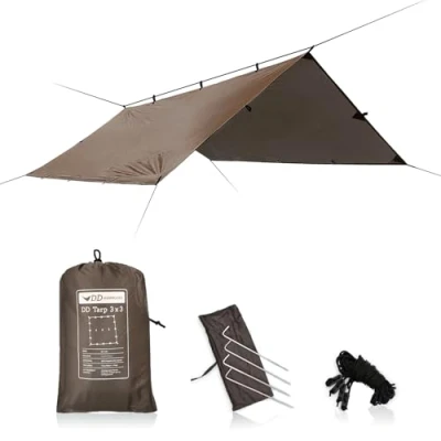 Immagine di DD Hammocks Tendalino in tela catramata, leggero, versatile e robusto, misure: 3 x m, Coyote Brown