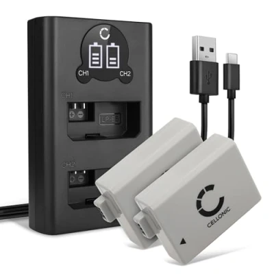 Immagine di CELLONIC 2X Batteria LP E5 Compatibile con Canon 1000D, 450D, 500D, EOS Rebel T1i, XS, Xsi, E5, LC 1020mAh 7.2V 7.4V + Caricabatterie Doppio