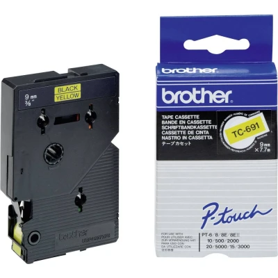 Immagine di Brother TC 691 Cassetta nastro Colore Nastro: Giallo carattere: Nero 9 mm 7.7 m