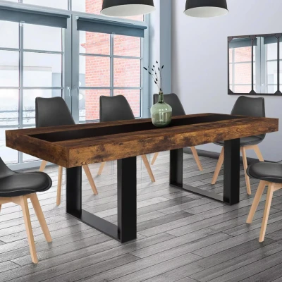 Immagine di IDMarket Tavolo da pranzo allungabile Phoenix 6 10 Persone legno effetto invecchiato e nero striscia centrale nera 160 200 cm