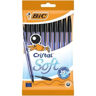 Immagine di Bic Penne Nere A Sfera, Cristal Soft, Ottime Per La Scuola, Punta Media, 1.2 Mm, Nero, 10 Unità, 11.3 X 1 20.6 Cm