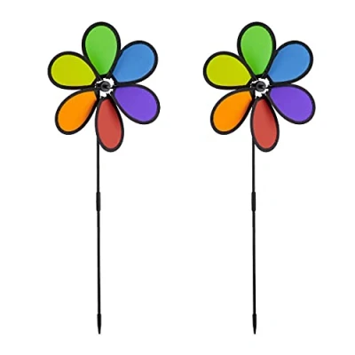 Immagine di Relaxdays Girandola a Vento, Set da 2, Forma Fiore, Giardino e Balcone, Gioco per Bambini, HLP: 66x27x7 cm, Colorata
