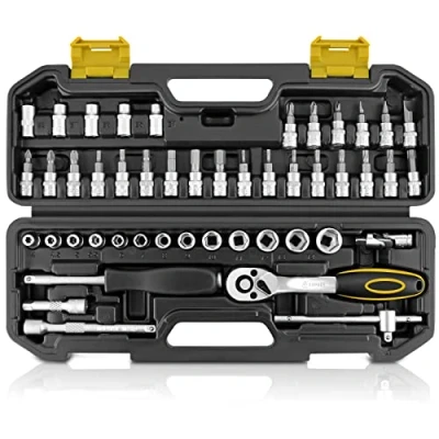 Immagine di ANPUDS set di chiavi a bussola, 47 pezzi, piccola con cricchetto reversibile da 1/4&quot; e impugnatura per cacciavite, attrezzi auto bicicletta