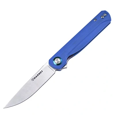Immagine di HARNDS Wind Coltello Pieghevole Tascabile Lama in Acciaio Sandvik con Manico G10, Serramanico Integrato Cuscinetto a Sfere per Caccia, Campeggio, Sopravvivenza(Blu)