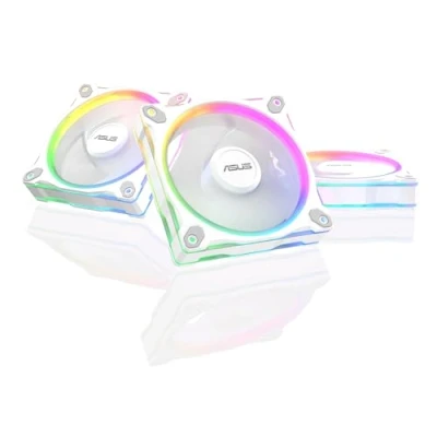 Immagine di ASUS Prime MR120 ARGB, Ventola per Case da 120 mm, Spessore Telaio 2,8 cm, 20 LED ARGB Compatibili con Aura Sync Illuminazione Entrambi i Lati, Massimo 21 dB di Rumore, 3 Pezzi, Bianco
