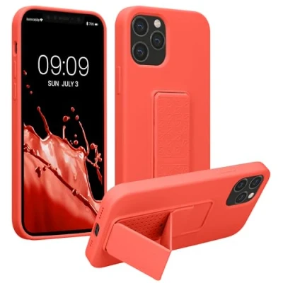 Immagine di kwmobile 1x Custodia Compatibile con Apple iPhone 12 / Pro Cover Supporto Dita Back Case per Smartphone Protezione Gommata corallo
