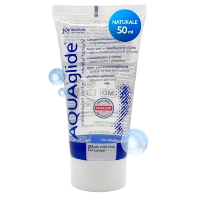 Immagine di JOYDIVISION AQUAglide 50 ml gel lubrificante è un naturale, privo di odore e trasparente, a base acquosa cristallino, adatto per l&#039;uso con preservativi in lattice.