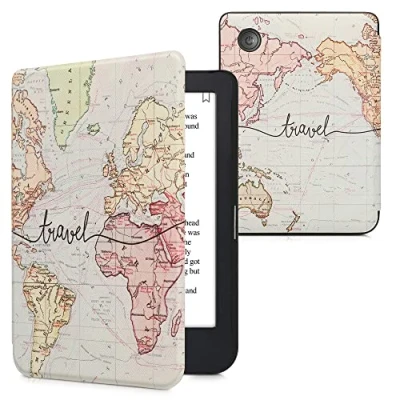 Immagine di kwmobile Custodia eReader Compatibile con Kobo Clara 2E Cover eBook Reader Flip Case nero/multicolore Mappa del mondo