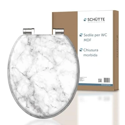 Immagine di Schütte 80194 A Sistema di abbassamento automatico in pietra marmo, con anima legno, motivo (portata massima del sedile WC 150 kg), bianco/grigio