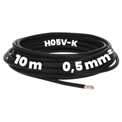 Immagine di Kalitec 10 metri H05V K 0,5 mm² nero, cavo mm2 come di cablaggio, conduttore flessibile in PVC, cablaggio I commutazione