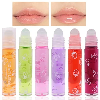 Immagine di Roll On Lip Gloss, Glitter, Frutta Sapore, Lucidalabbra Profumate al Gusto Chiaro, Rossetto Liquido Lucido e Idratante per Labbra a Lunga Tenuta (6 Pezzi, 8ml)