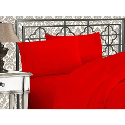 Immagine di Elegant Comfort Lussuoso set di lenzuola in stile egiziano a tre linee ricamate alta qualità, 4 pezzi, resistente alle pieghe e allo sbiadimento, regina, rosso